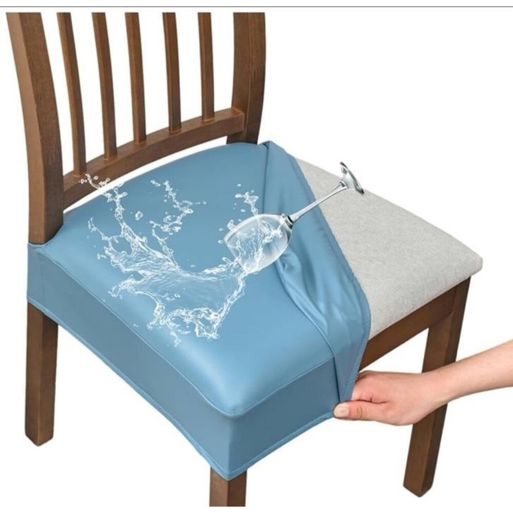 New, Set of 8 Dining Chair Covers Waterproof Faux Leather Stretch, Light Blue